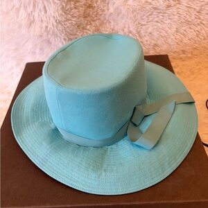 Vintage 1950s Aqua Wide Brim Church Hat Young Towner’s Hat Shop w/ Nachman’s Box